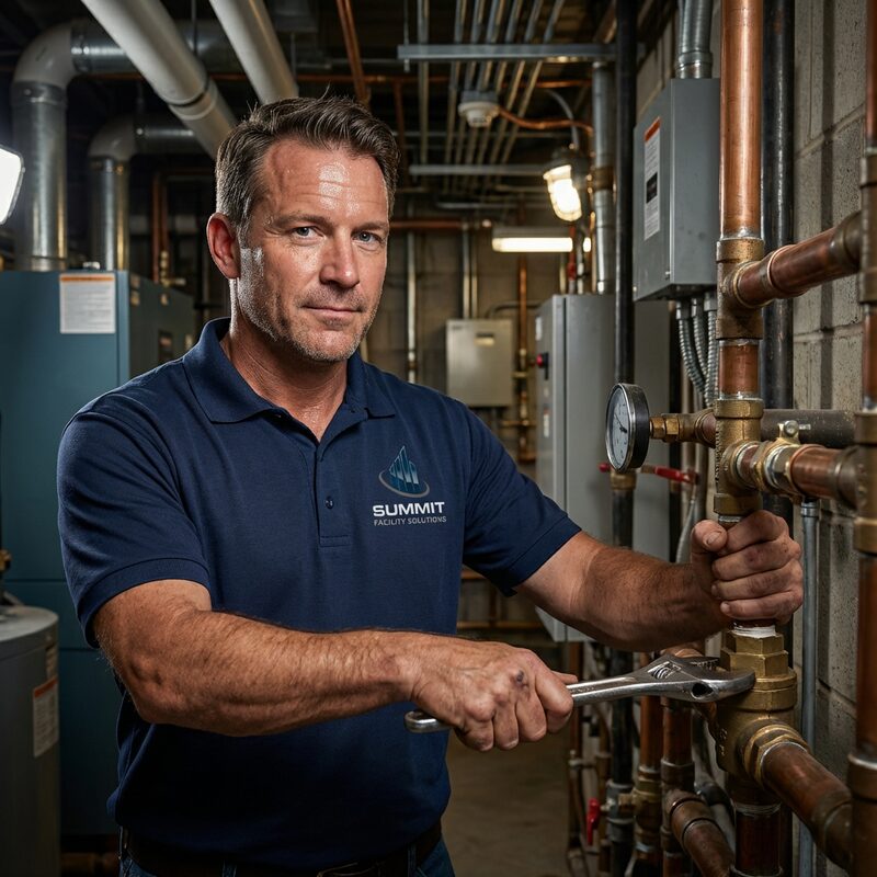 Summit Facility Solutions licensed plumber providing commercial plumbing maintenance